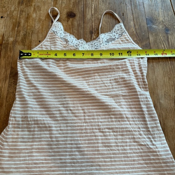 Talbots Organic Cotton Jersey Striped Lace Trim Cami Beige Striped Small NEW - Picture 9 of 10